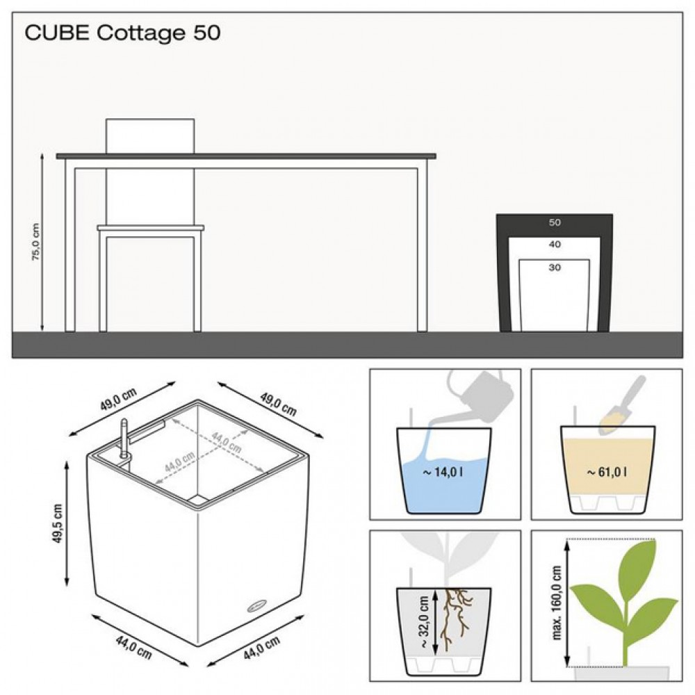 Flowerpot Lechuza CUBE Cottage 50