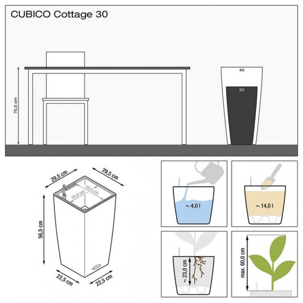 Вазон Lechuza CUBICO Cottage 30